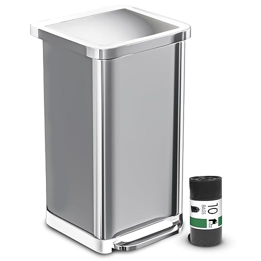 EconoHome 20 Gallon Stainless Steel Large Kitchen Trash Can with Foot Pedal, Soft Close Lid, and Trash Bag Retainer Rim