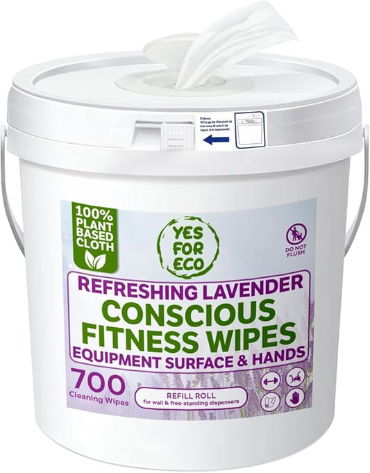 Plant-Based Eco-Conscious Fitness Wipes – 700 Count Refill + Reusable Dispenser Bucket | Infused with Lavender & Tea Tree Oil | All-Purpose Cleaning Wipes for Yoga, Pilates, and Gym Equipment
