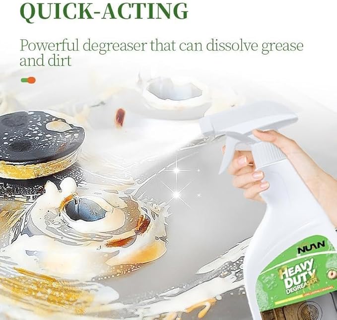 NUAN Heavy Duty Degreaser Spray, 500ML Multi-Purpose Kitchen Oil Stain Remover for Range Hoods, Gas Stove, Countertops