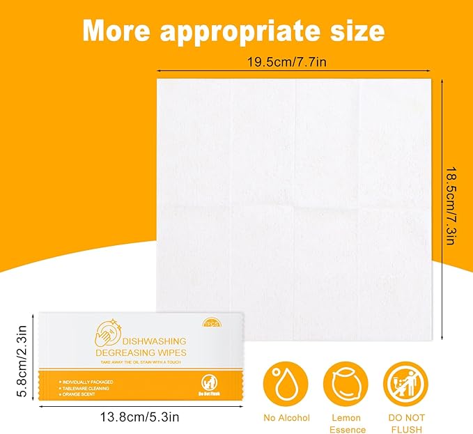 Dish Cleaning Wipes Individually Wrapped Travel Dish Soap Wipes Orange Scent Disposable Wipes Portable for Kitchen Outdoor Traveling Camping RV Quick Clean (500)