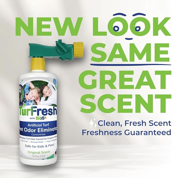 TurFresh BioS+ Artificial Turf Pet Odor Eliminator – Enzyme Concentrate for Dog Urine and Feces for Artificial Grass, Kennels & Outdoor Surfaces – Safe for Kids, Pets & Plants – 32 oz Bottle