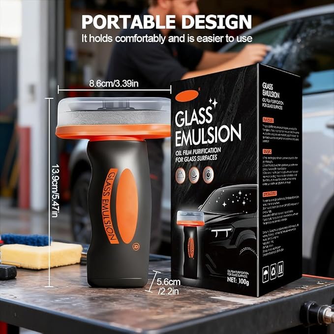2025 Handheld Glass Oil-Film Remover, New Upgrade Emulsion Cleaner Glass Cleaning Board, Automotive Oil Film Cleaning Brush for Car Windows (1)