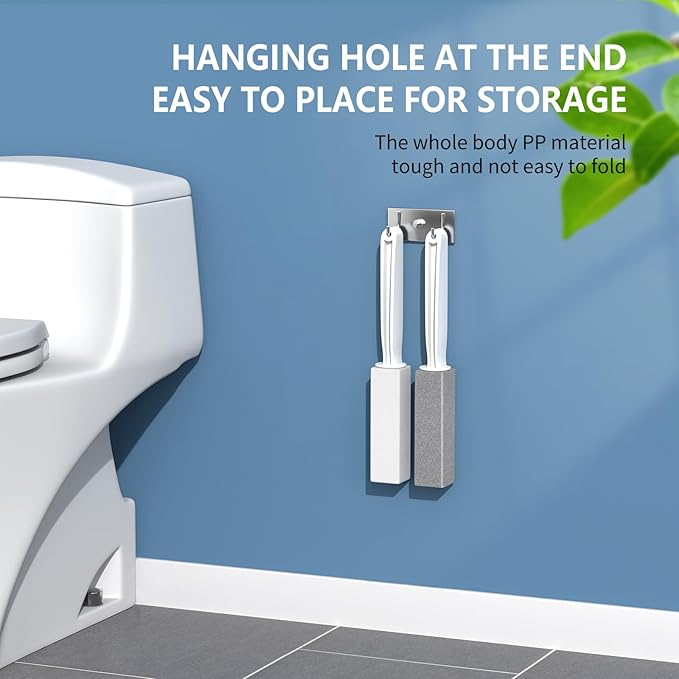 Toilet Bowl Cleaner Pumice Stone -Hard Water Stain Remover, Powerfully Removes Toilet Bowl Rings，Rust &Lime，Ideal for Toilet Brush/BBQ Grills/Sink/Pool/Bathroom【2Pack】 (Extra Long Handle)