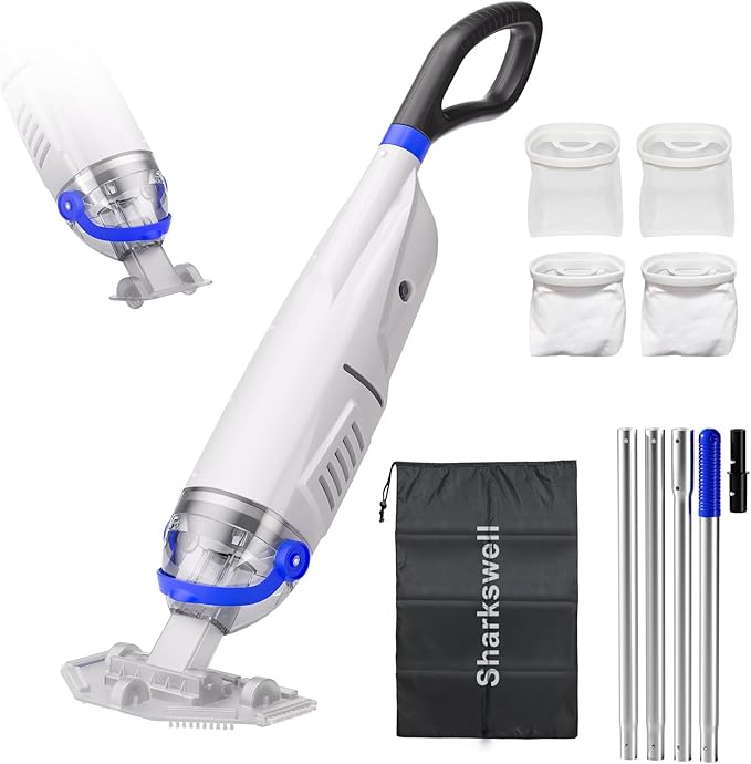 (2025 Upgraded) Cordless Pool Vacuum with Telescopic Pole, 60 Min Powerful Suction & Transparent Head, Rechargeable Handheld Cleaner for Above Ground Pools, Inground Pools, Hot Tubs and Spa