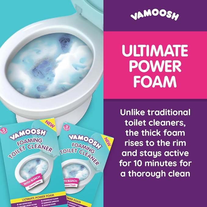 Vamoosh 6-in-1 Toilet Foaming Cleaner | Self-Activating Foam Technology | Stays Active for 10 Minutes | Easy to Use | Removes Stains | Eliminates Limescale & Removes Odor | 100g (Pack of 24)