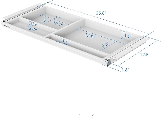 Mount-It! Under Desk Drawer - Deep Under Counter Drawer Organizer - Slide Out Standing Desk Storage Attachment - 25.8" Width Under Table Storage Compartment - White