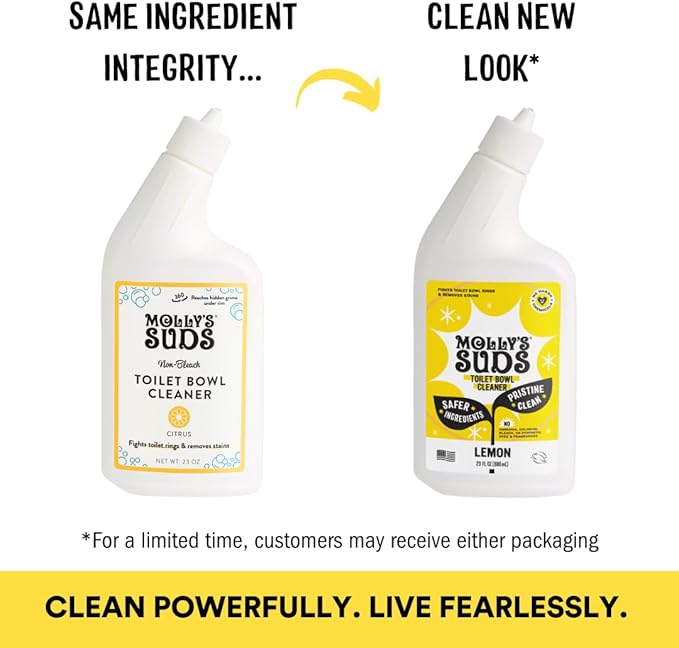 Molly's Suds Toilet Bowl Cleaner (Non-Bleach) | 98% Plant-Based Gel Formula Freshens, Removes Stains and Deodorizes | Lemon Scent - 23 Fl Oz (Pack of 3)