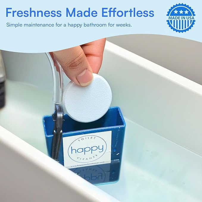 Happy Toilet Cleaner – Self-Cleaning Toilet System | Easy Install Toilet Tablet Holder for a Deep Clean with Every Flush | Made in the USA