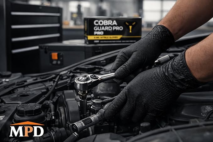 MPD Cobra Guard PRO Black 8-Mil Nitrile Gloves, Diamond Textured Torque Grip.