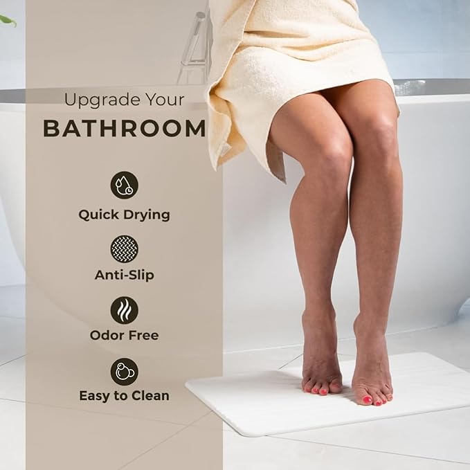 Stone Bath Mat, Diatomaceous Earth Non-Slip Stone Shower Mat - Quick Drying Absorbent Bath Mats for Bathroom - Elegant & Modern Design, Easy to Clean (23.5 x 15) - Sandstone