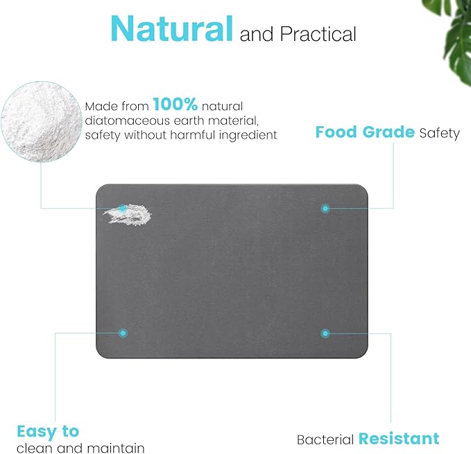 Diatomite Stone Bath Mat, Premium Non-Slip Natural Diatomaceous Earth Bathtub Fast Drying Mats for Bathroom Floor (23.6" x 15.4" Dark Grey)