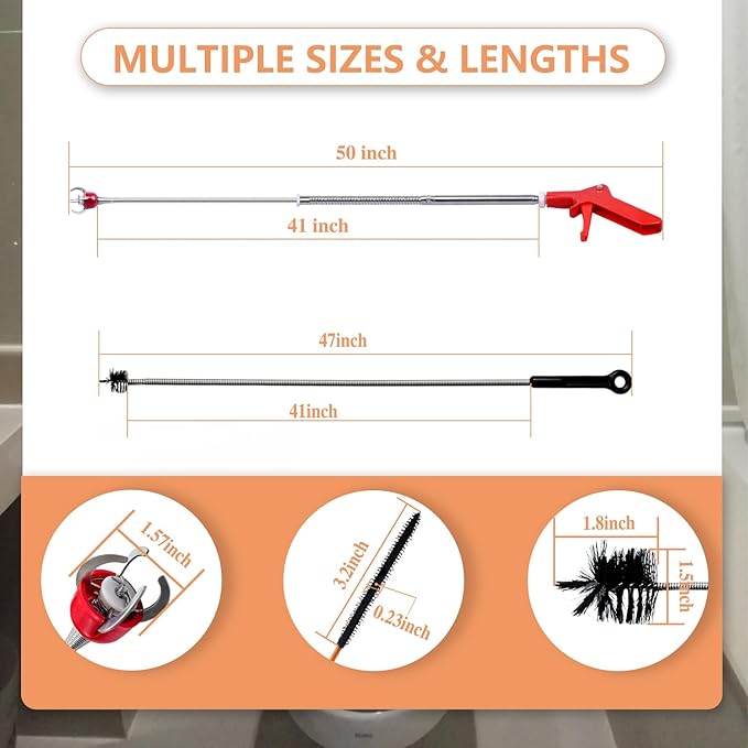 Toilet Auger/Drain Clog Remover Tool Kit-1PCS Toilet Snake Grabber,2PCS Drain Snake Hair Remover＆1PCS AC Drain Line Cleaner Tool for Blocking and Cleaning Toilets, Kitchen Sinks, Bath Tubs and Sewers