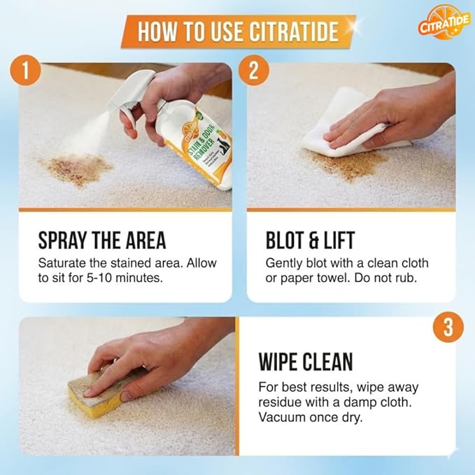 Pet Stain & Odor Remover Spray – Citrus Powered, Non-Toxic, Safe for Pets & Kids, Multi-Surface Cleaner for Carpet, Upholstery, Hardwood & More – USA Made Odor Eliminator