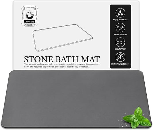 Large Diatomite Stone Bath Mat, Premium Non-Slip Natural Diatomaceous Earth Bathtub Fast Drying Mats for Bathroom Floor (30" x 17" Dark Grey)