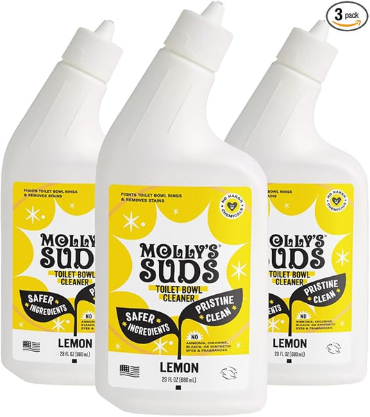Molly's Suds Toilet Bowl Cleaner (Non-Bleach) | 98% Plant-Based Gel Formula Freshens, Removes Stains and Deodorizes | Lemon Scent - 23 Fl Oz (Pack of 3)