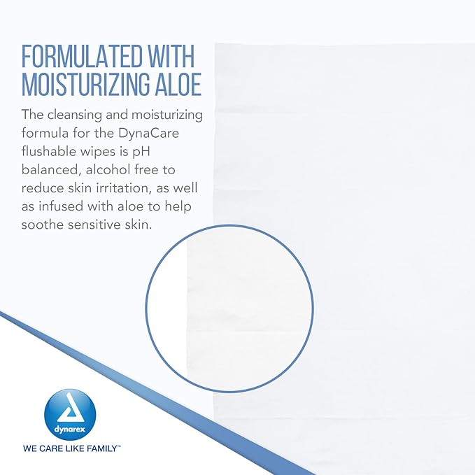 Dynarex DynaCare Flushable Wipes, Bathroom Hygiene Wipes for Adults, Alcohol Free, Safe for Sewers and Septic Systems, 9” x 13” wipes, 1 Case of 9 Tubs (60 Wipes per Tub) [Packaging May Vary]