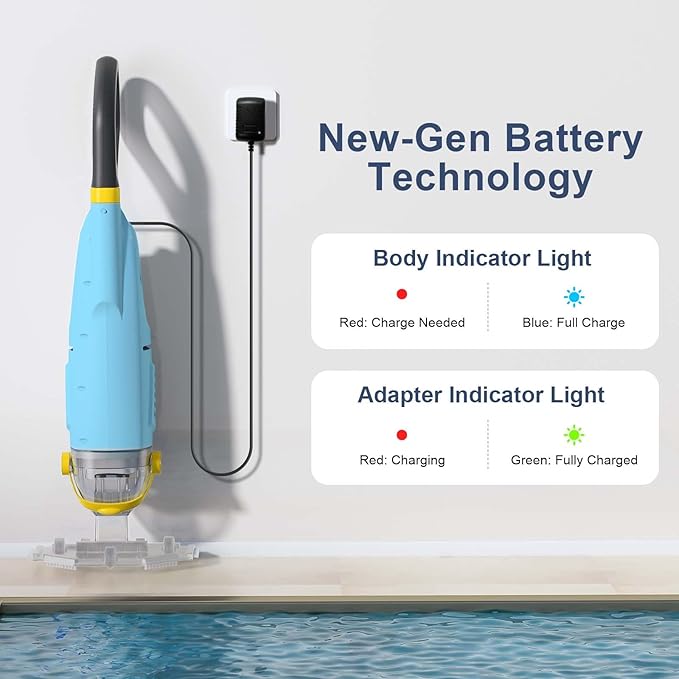 (2025 Upgraded) Cordless Pool Vacuum with Telescopic Pole, 60 Min Powerful Suction & Transparent Head, Rechargeable Handheld Cleaner for Above Ground Pools, Inground Pools, Hot Tubs and Spa