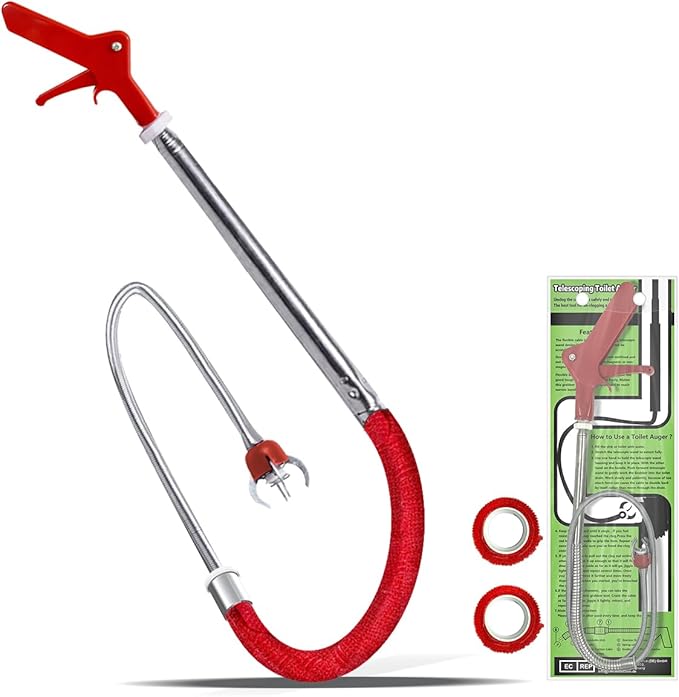69" Toilet Auger Grabber Tool, Flexible Grabber Unclogging Tool, Four Jaw Pickup, Stainless Steel Telescoping Pole, Toilet Snake for Grabbing Objects Blocked in Toilet Pipes/Drains