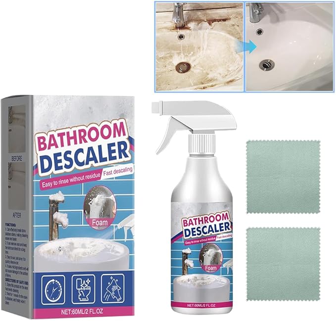 Bathroom Descaler Foam Cleaner, All-In-One Powerful Cleaner Spray, Strong Shower, Bathtub, Glass, Faucet, Tile, and Toilet Cleaner for Stubborn Stains & Limescale Removal (1)