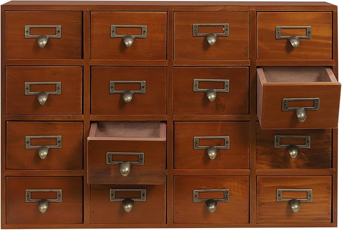 4PCS Card Catalog Desk Drawer Organizer,Wooden Vintage Apothecary Cabinet with 16 Drawers,Library Card Catalog Cabinet for Bedroom Home Office