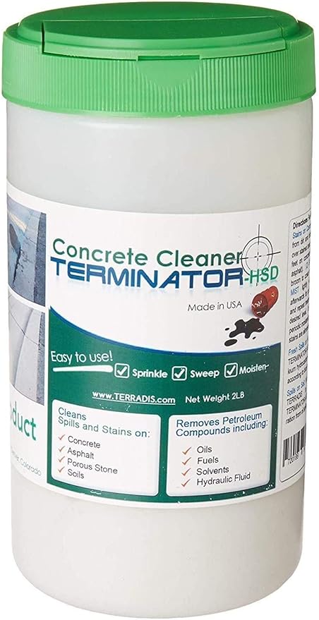 Terminator-HSD Concrete Oil Stain Remover Eco-Friendly Bio-Remediates and Removes Oil & Grease Stains on Concrete and Asphalt Driveways, Garages, Pavers, Patios, Parking Lots and Streets(2 LB)