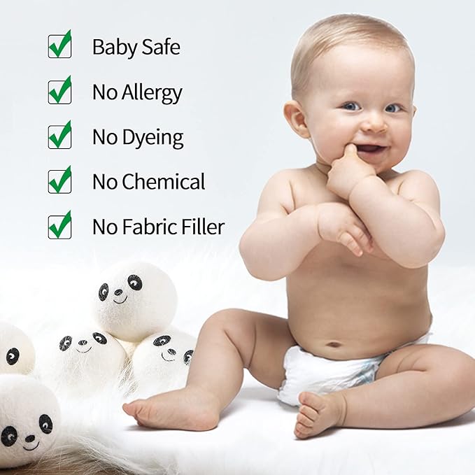 Wool Dryer Balls - Natural Fabric Softener, Reusable, Reduces Clothing Wrinkles and Saves Drying Time. Handmade Fair Trade No Lint Fabric Softener White (Pack of 6)