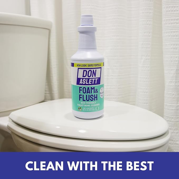 Don Aslett Foam & Flush Toilet Bowl Cleaner (32 Oz Bottle, Pack of 2) Eco Friendly, Biodegradable Organic Acid Formula | Cleans, Brightens, Deodorizes