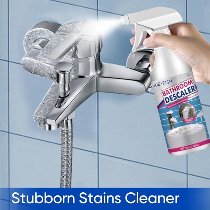 Bathroom Descaler Foam Cleaner 2025|Powerful Cleaner Spray for Shower,Bathtub,Glass,Faucet,Tile,Toilet|Strong Cleaning for Stubborn Stains&Limescale Removal with 2 Microfiber Cloths (2 PCS-4oz)