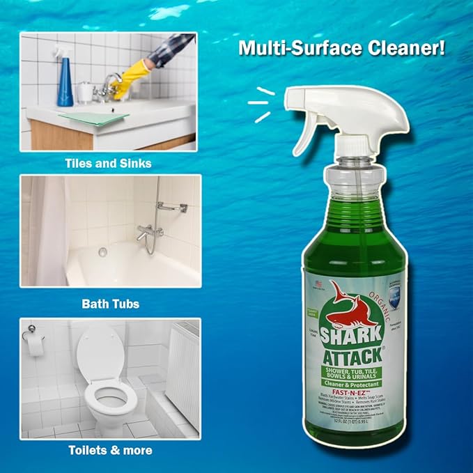 Shark Attack Organic - Bathroom Cleaner & Protectant - 32 oz (4), Green