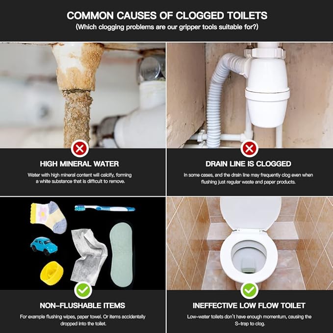 69" Toilet Auger Grabber Tool, Flexible Grabber Unclogging Tool, Four Jaw Pickup, Stainless Steel Telescoping Pole, Toilet Snake for Grabbing Objects Blocked in Toilet Pipes/Drains