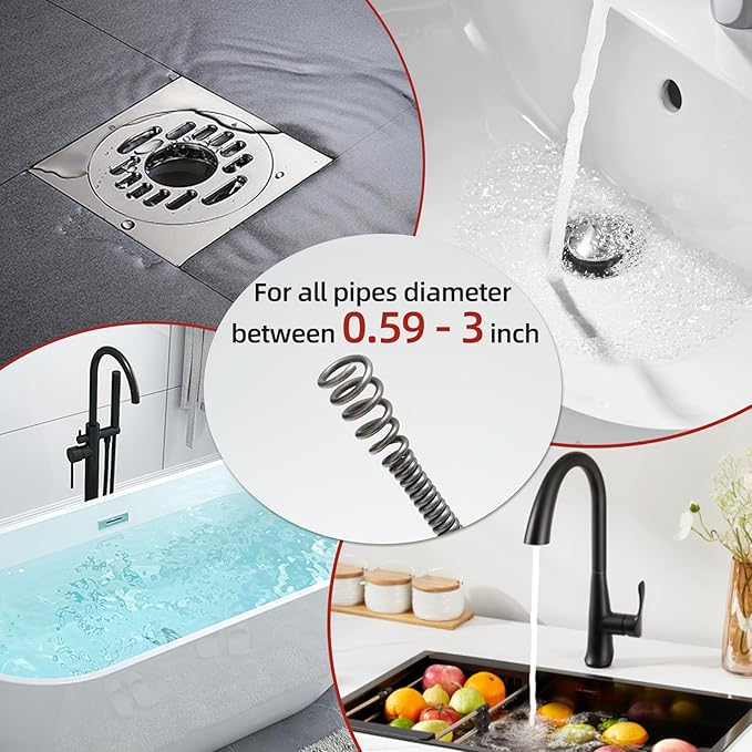 50FT Drain Snake for Clog Removal, Drill Powered & Manual Auger with Auto-Feed, 1/4 Inch Plumbing Snake for Kitchen Sink, Shower & Bathtub Drain, Hair Clog Remover Tool with Gloves & Storage Bag