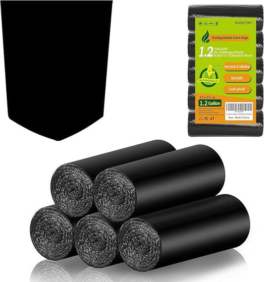 1.2-Gallon Trash Bags Small Garbage-Bags - 100 Counts Disposable Mini Size Biodegradable Unscented Black Bulk Can Liners Tiny Recycling for Kitchen Bathroom Office