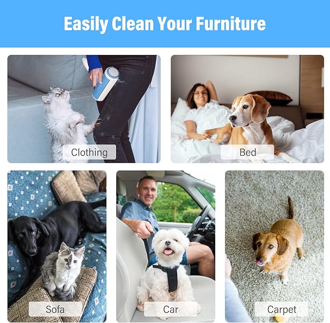 Pet Hair Remover Reusable Cat and Dog Hair Remover Multi-Surface Lint Roller Portable Fur Removal Tool for Furniture,Couch,Carpet,Bedding,Clothes and Car Seats, Non-Slip Handle Self-Cleaning Roller