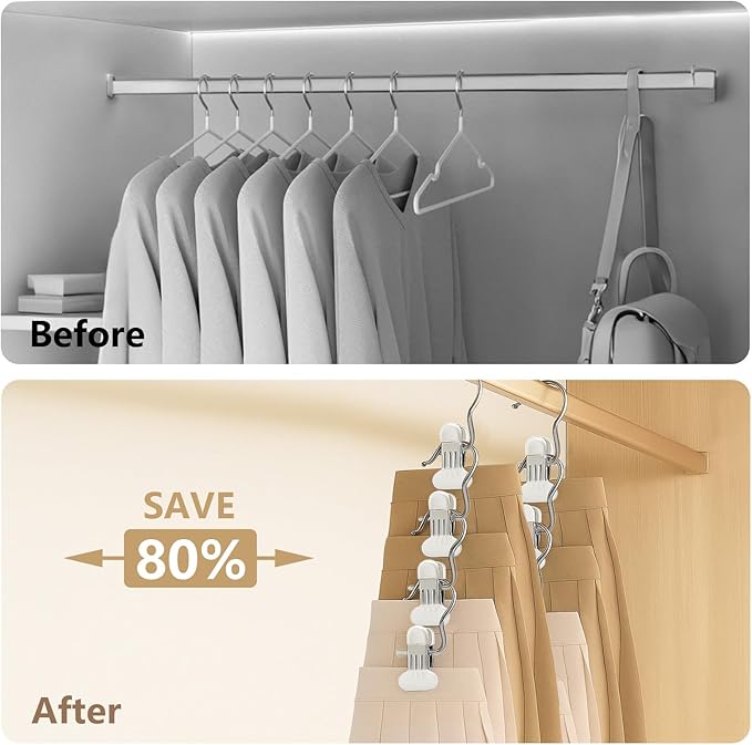 Wide 20 Pack Leggings Hangers for Closet, Metal Pants Hangers with Clips, Non-Slip Skirt Boot Jeans Hanger, Stackable Closet Organizer Space Saving White