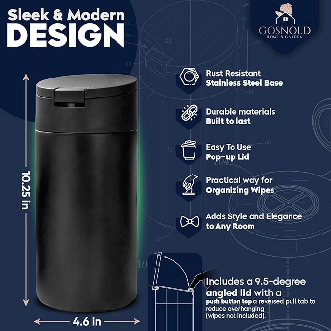 Extra Large Refillable Disinfecting Wet Wipes Dispenser (Black) | Fits Clorox, Lysol, Bleach, Sanitizing Wipes | Durable Reusable Wipes Holder for Kitchen, Bathroom, Office | Gosnold Home & Garden