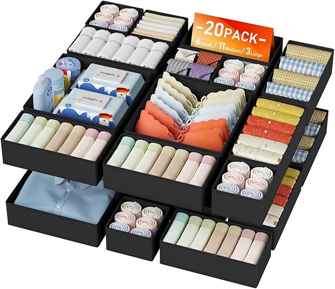 DIMJ Drawer Organizer Clothes Storage - 20 Pack Baby Dresser Organizer for Nursery, Foldable Closet Drawer Organizer Bins for Bedroom Organization, Fabric Storage Dividers for Socks, Underwears, Bras