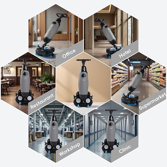 Commercial Electric Floor Scrubber Tile Polisher, Carpet Extractor Power Scrub Brush, Imop. 360°Rotating, Self-Propelled, Convenient Cordless. Fits Vinyl, Rubbermaid, Concrete, Luxury Vinyl Floor.