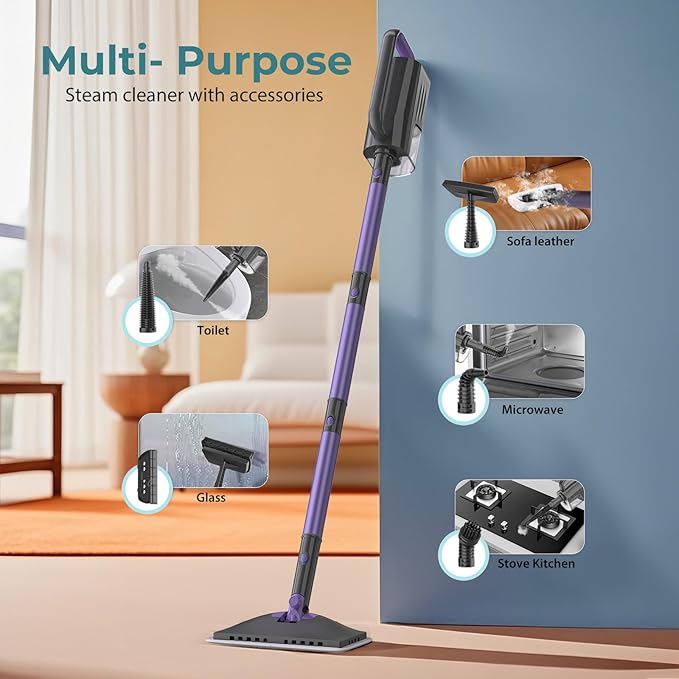 Steam Mop, Steam Cleaner with 400ML Water Tank, 2 Washable Pads, 23FT Power Cable floor steamer, Detachable Steam Mops for sealed Hard Floors, Marble, Stone, Hardwood (Lavender)