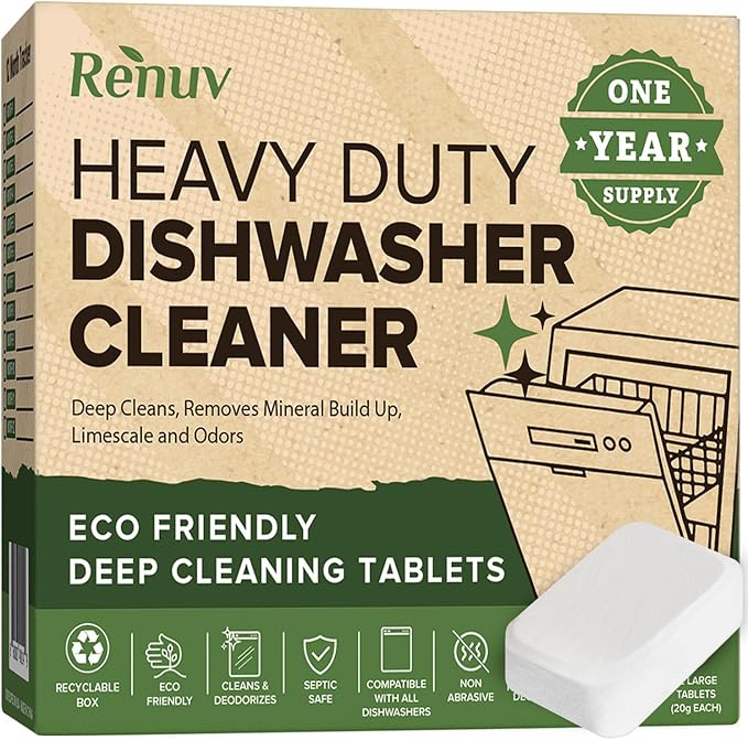 Renuv Garbage Disposal Cleaner + Dishwasher Cleaner - Heavy Duty Kitchen Appliance Deep Cleaning, Descaling and Deodorizing, (12 Tablets of each)