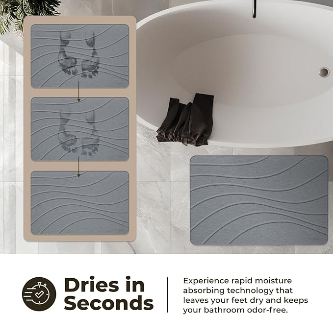 Stone Bath Mat, Diatomaceous Earth Non-Slip Stone Shower Mat - Quick Drying Absorbent Bath Mats for Bathroom - Elegant & Modern Design, Easy to Clean (23.5 x 15) - Graphite