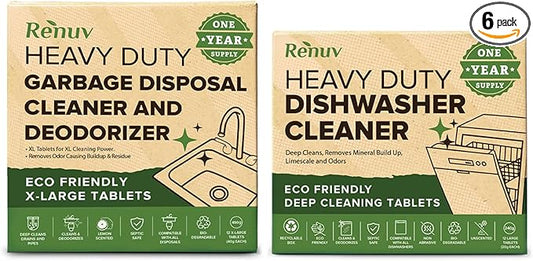 Renuv Garbage Disposal Cleaner + Dishwasher Cleaner - Heavy Duty Kitchen Appliance Deep Cleaning, Descaling and Deodorizing, (12 Tablets of each)