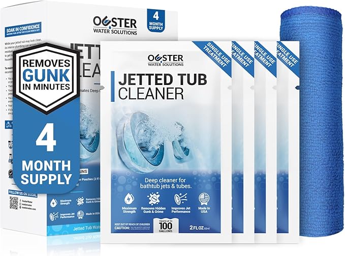 Bio Ouster Jetted Tub Cleaner Kit - Jet and Jacuzzi Tub Cleaner for Jets, Tubes, and Bathtubs - Includes Microfiber Towel - Professional Grade Formula, Made in USA (Kit)