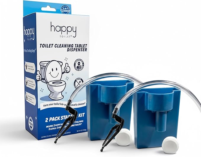 Happy Toilet Cleaner 2 Pack – Self-Cleaning Toilet System | Easy Install Toilet Tablet Holder for a Deep Clean with Every Flush | Made in the USA