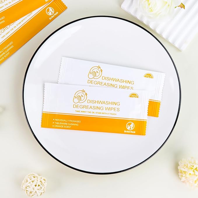 Dish Cleaning Wipes Individually Wrapped Travel Dish Soap Wipes Orange Scent Disposable Wipes Portable for Kitchen Outdoor Traveling Camping RV Quick Clean (500)