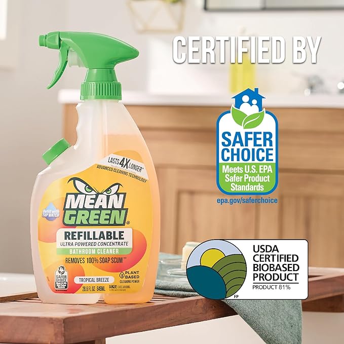 Mean Green Refillable Ultra Powered CONCENTRATE Bathroom Cleaner, Tropical Breeze, 14.3 Ounce