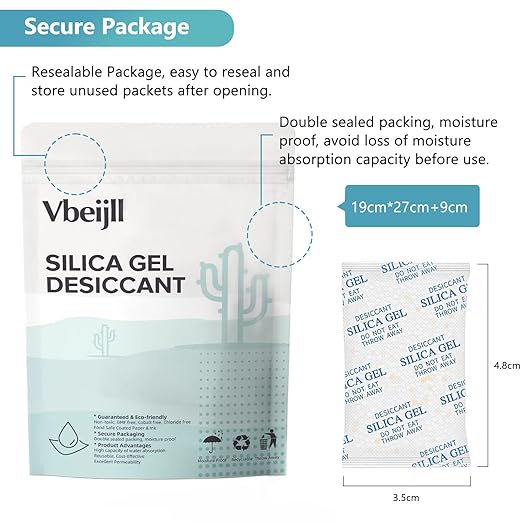 1 Gram (100 Pack) Color-Indicating Silica Gel Packets, Premium Food Grade Desiccant - Rechargeable Moisture Absorbers for Food Storage, Electronics, 3D Filament & Safes