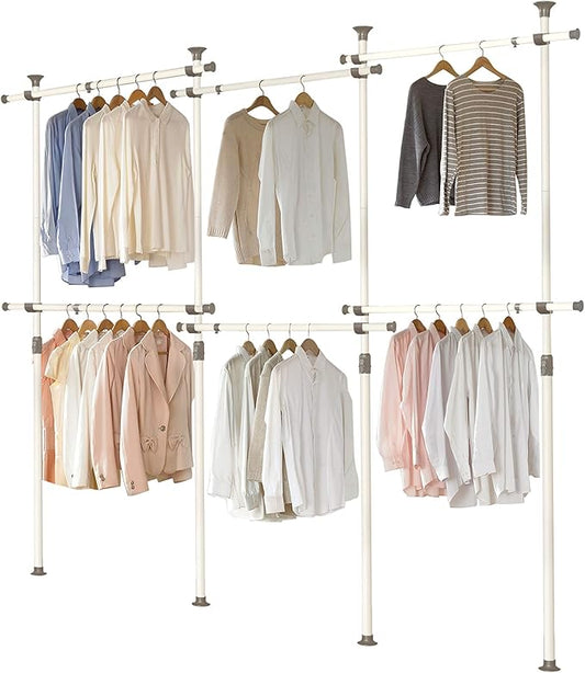 PRINCE HANGER Tension Pole Closet System — No-Renovation Hanging Storage Rack, 6-Tier Expandable Design (PHUS-0072)