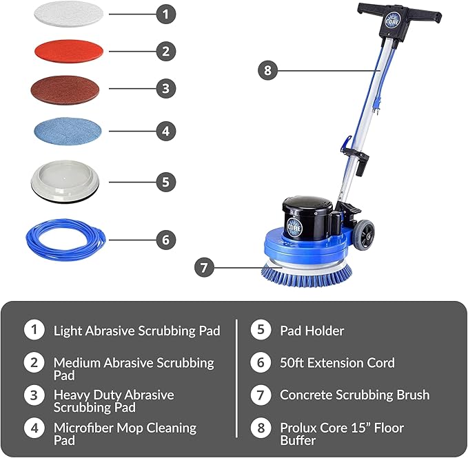 Prolux Core 13 inch Electric Floor Buffer Scrubber and Polisher Machine - All Floor Surfaces