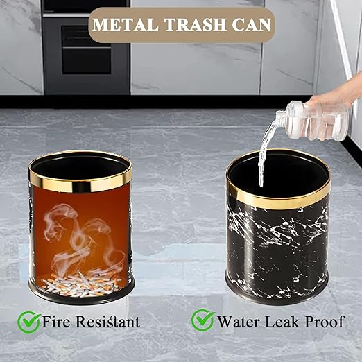 Metal Trash Can, Double-Walled Waste Basket Hides The Trash Bag, Open Top Round Garbage Can Small Trash Bin for Bathroom, Kitchen, Bedroom, Office, Toilet, etc.