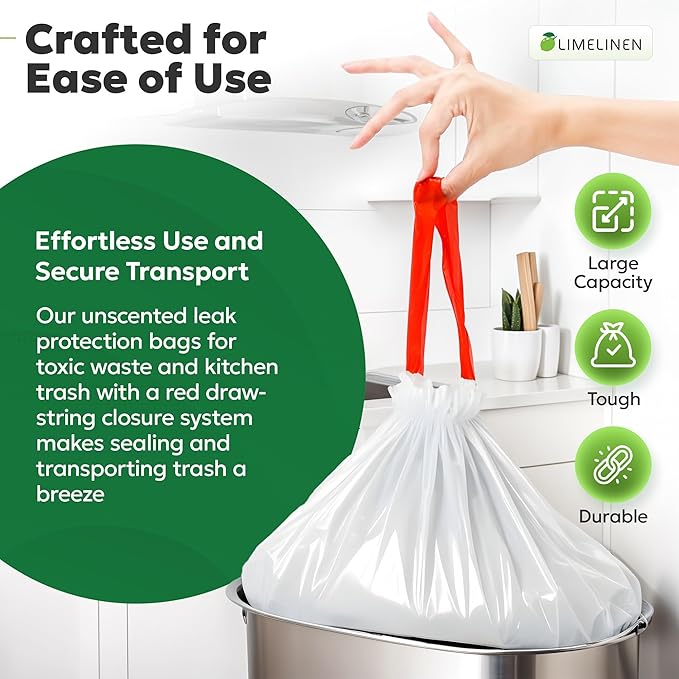 LIMELINEN Tall Kitchen Trash Bags with Drawstring, 800 Count, 13-gallon Trash Bag of 0.9 mil Thickness, Leak and Odor-Resistant, Heavy-Duty Plastic Garbage Bags for Home and Commercial Use